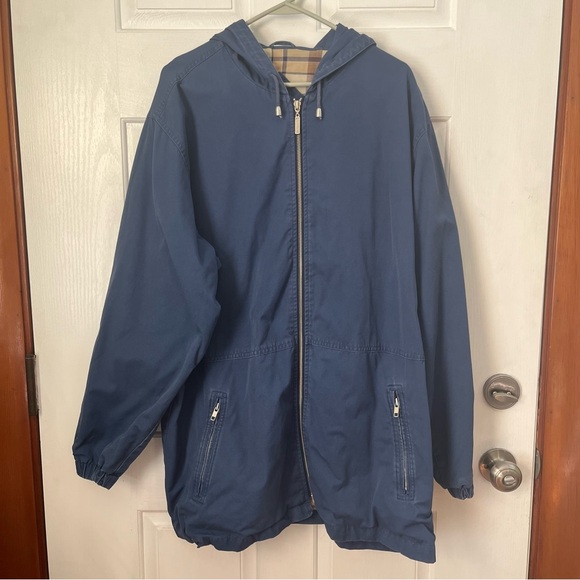 Classic Hooded Zip-Up Windbreaker Jacket in Navy Blue - Picture 1 of 7
